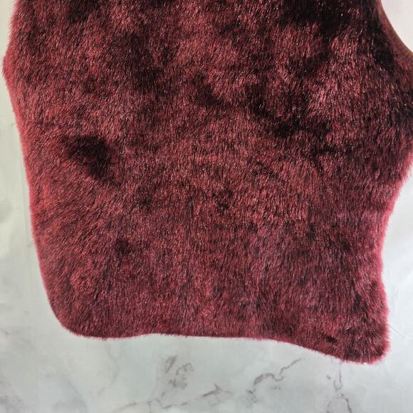 Vintage Y2K Vest Womens Medium Red Faux Fur Mob Coat Burgundy Glam Boss - Picture 7 of 10